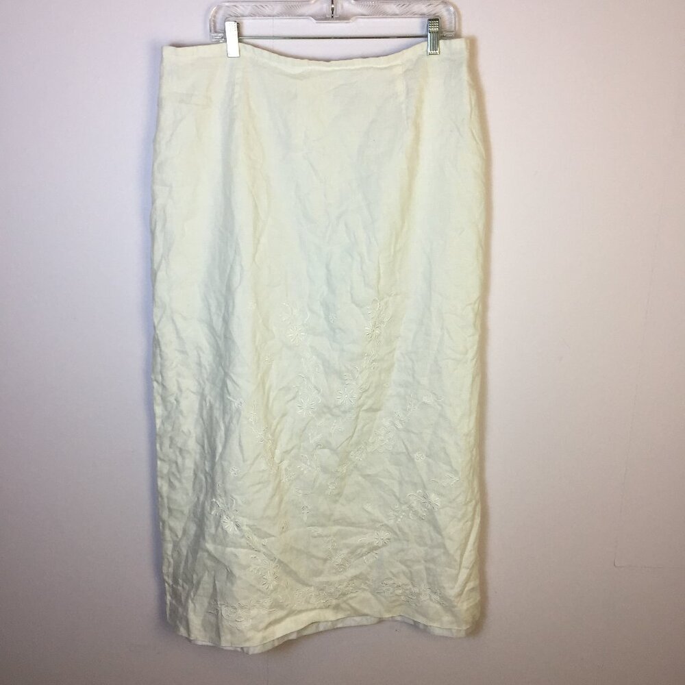 Style & Co Collection Maxi Skirt Sz 18 Womans White 100% Linen Embroidered Lined